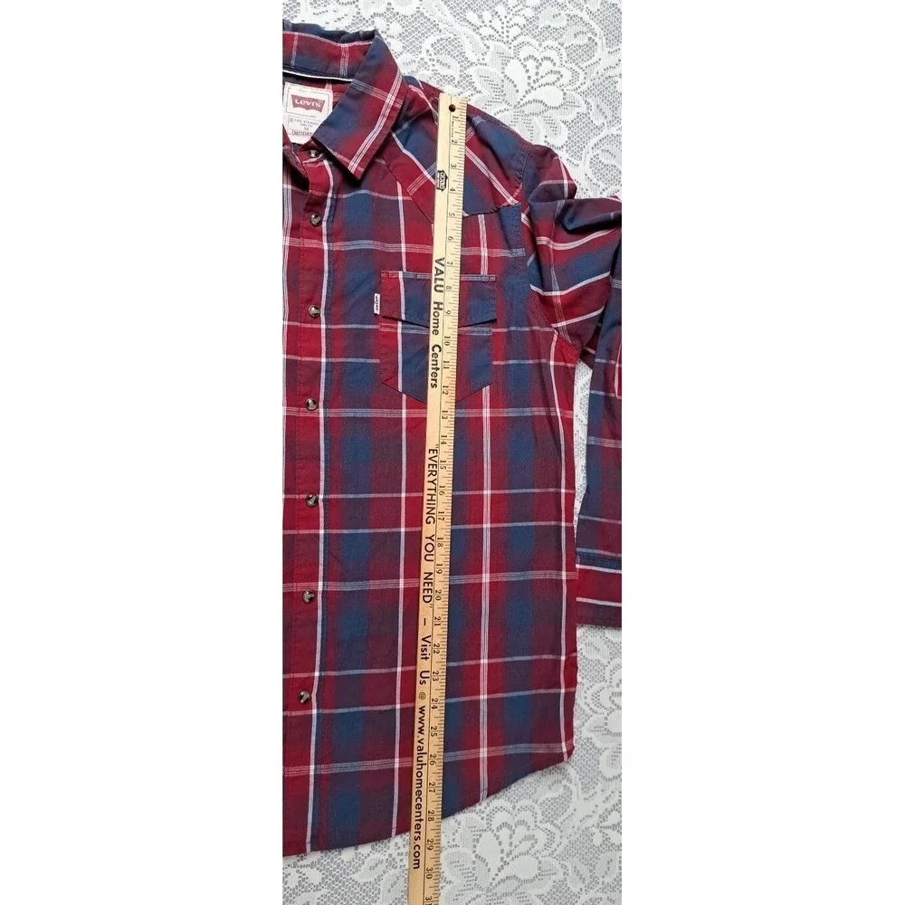 Men's Levi's Modern Fit Plaid Long Sleeve Pearl Snap Button Up Shirt Size Medium